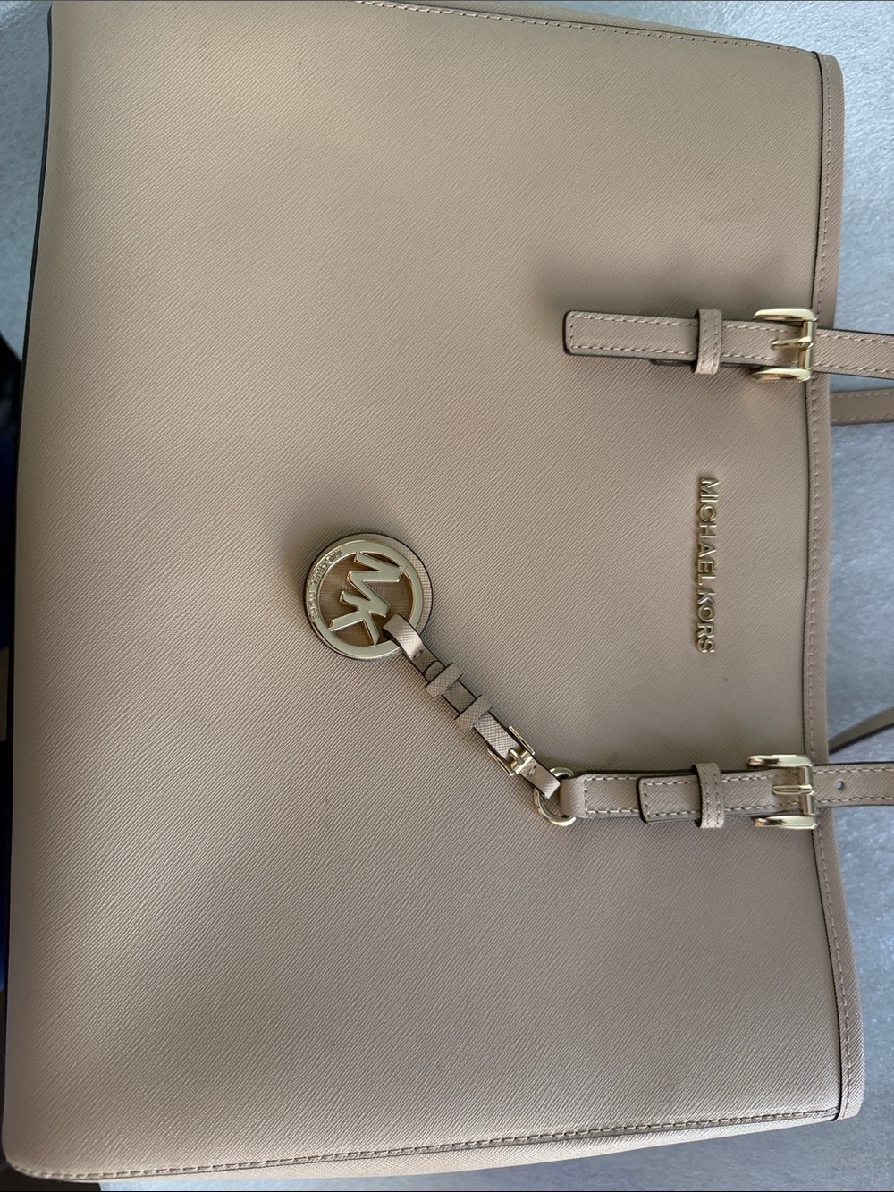 Michael Kors Taupe Saffiano Leather Tote with Gold Hardware